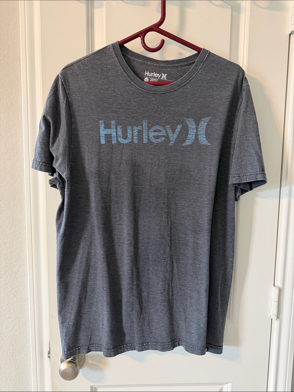 Hurley Men's Gray Short Sleeve Tee with Blue Logo